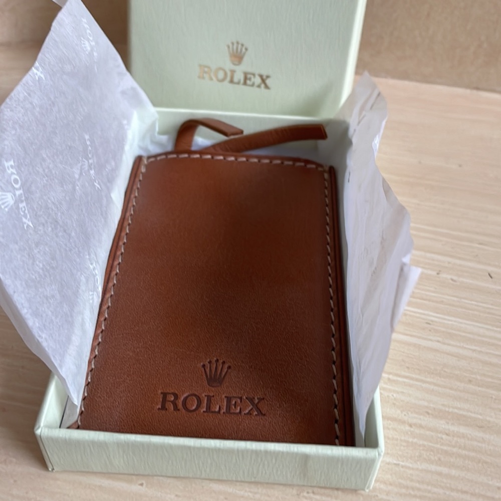 ROLEX polished Stainless Steel pocket wallet MIRROR  brown leather case HTF RARE - Picture 5 of 7